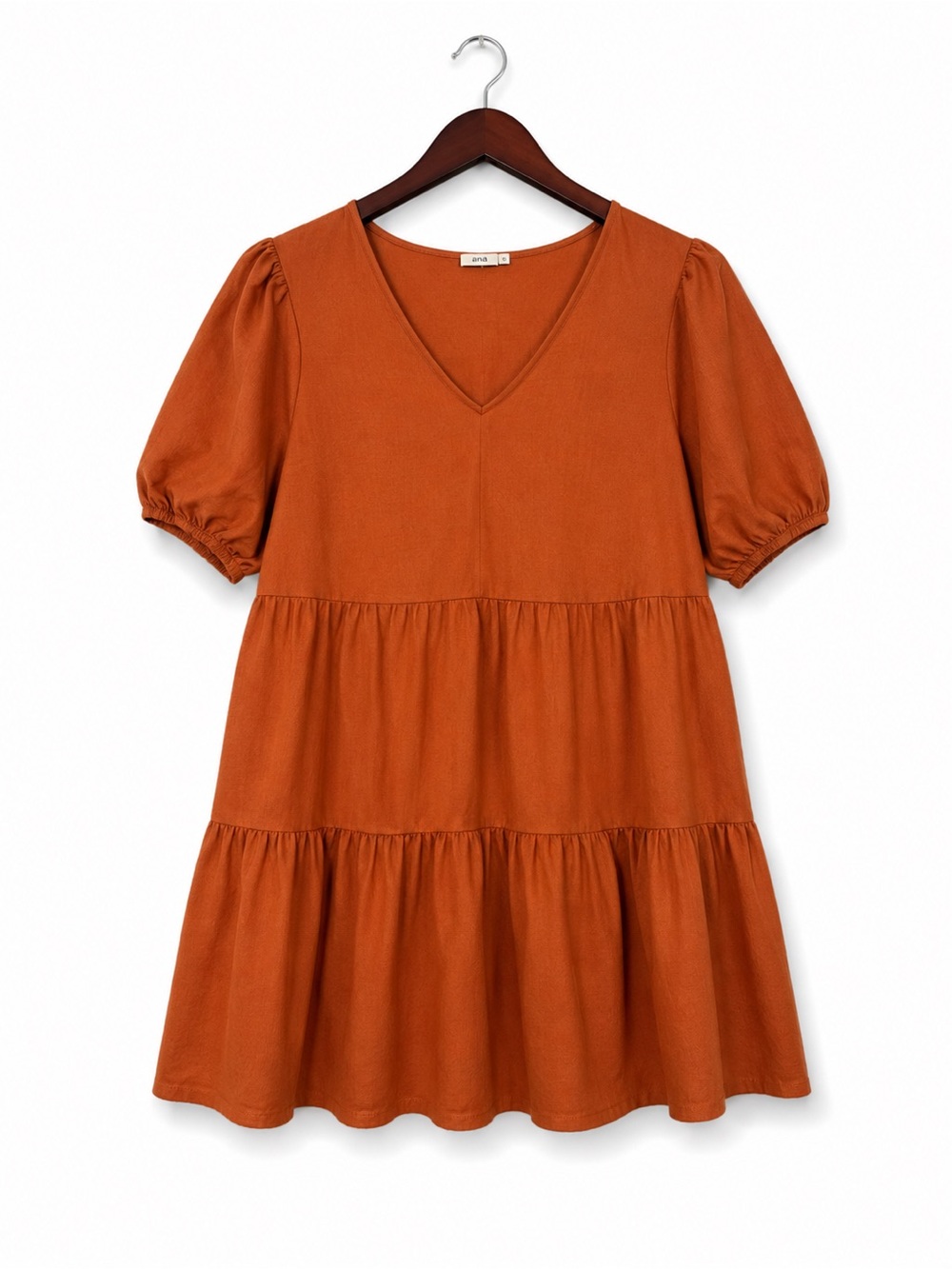 A.N.A. Burnt Orange Tiered Babydoll Mini Dress Puff Sleeve 0X